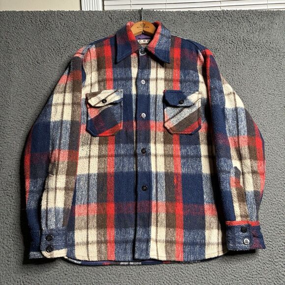 Vintage CPO Heavy Flannel Shirt Mens Medium Plaid Button Montgomery Ward 70s 80s - Picture 1 of 14
